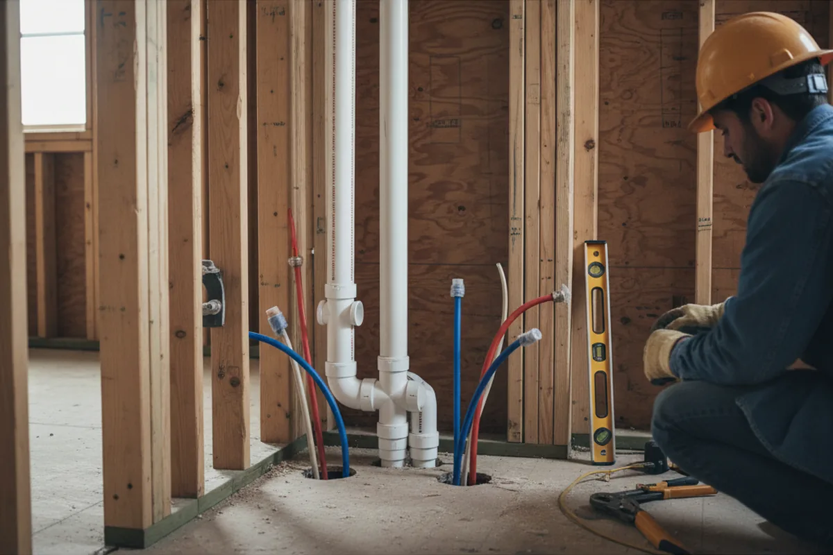 Drain and supply rough-in during Sump Pump Repair in Bays